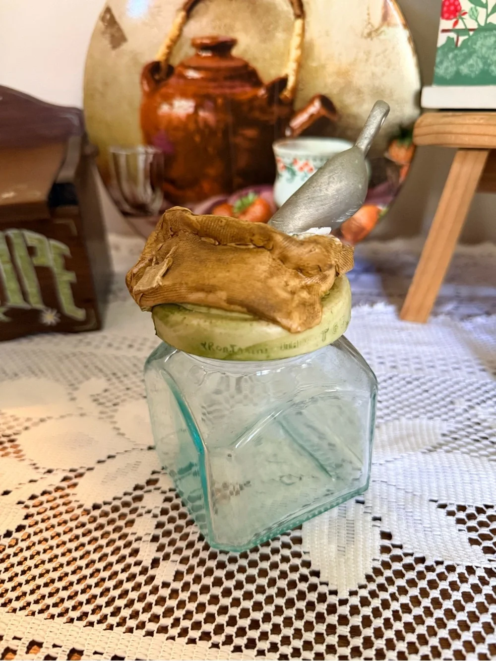 Vintage-Style Glass Canister with Green Lid and Flour Scoop